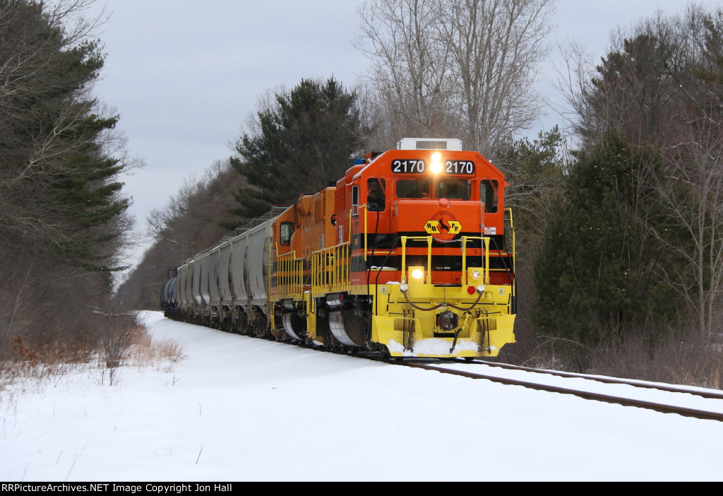 Recently arrived on the property, MMRR 2170 leads cars from Nugent and BASF back south
